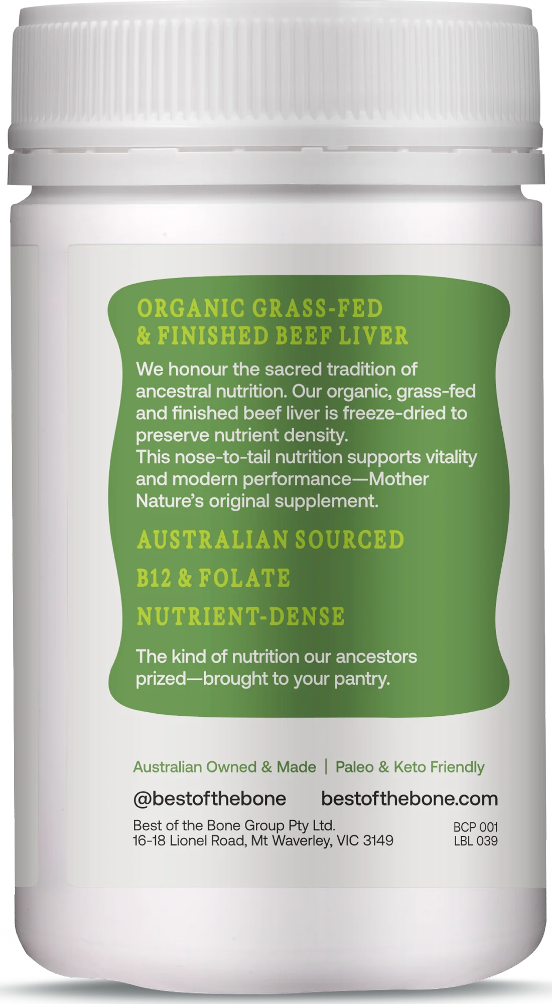Best of the Bone Organic Beef Liver Capsules 180c