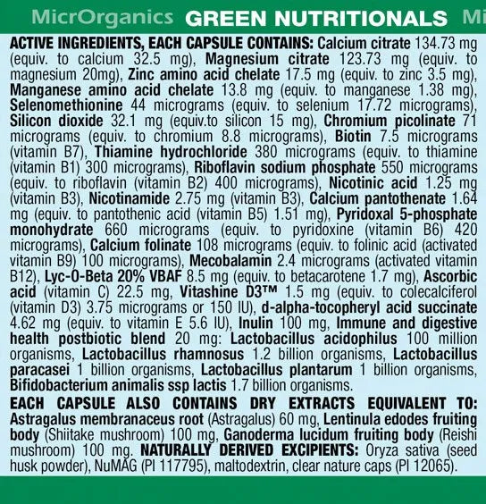 GREEN NUTRITIONALS 100% VEGAN MULTIVITAMIN 60VC