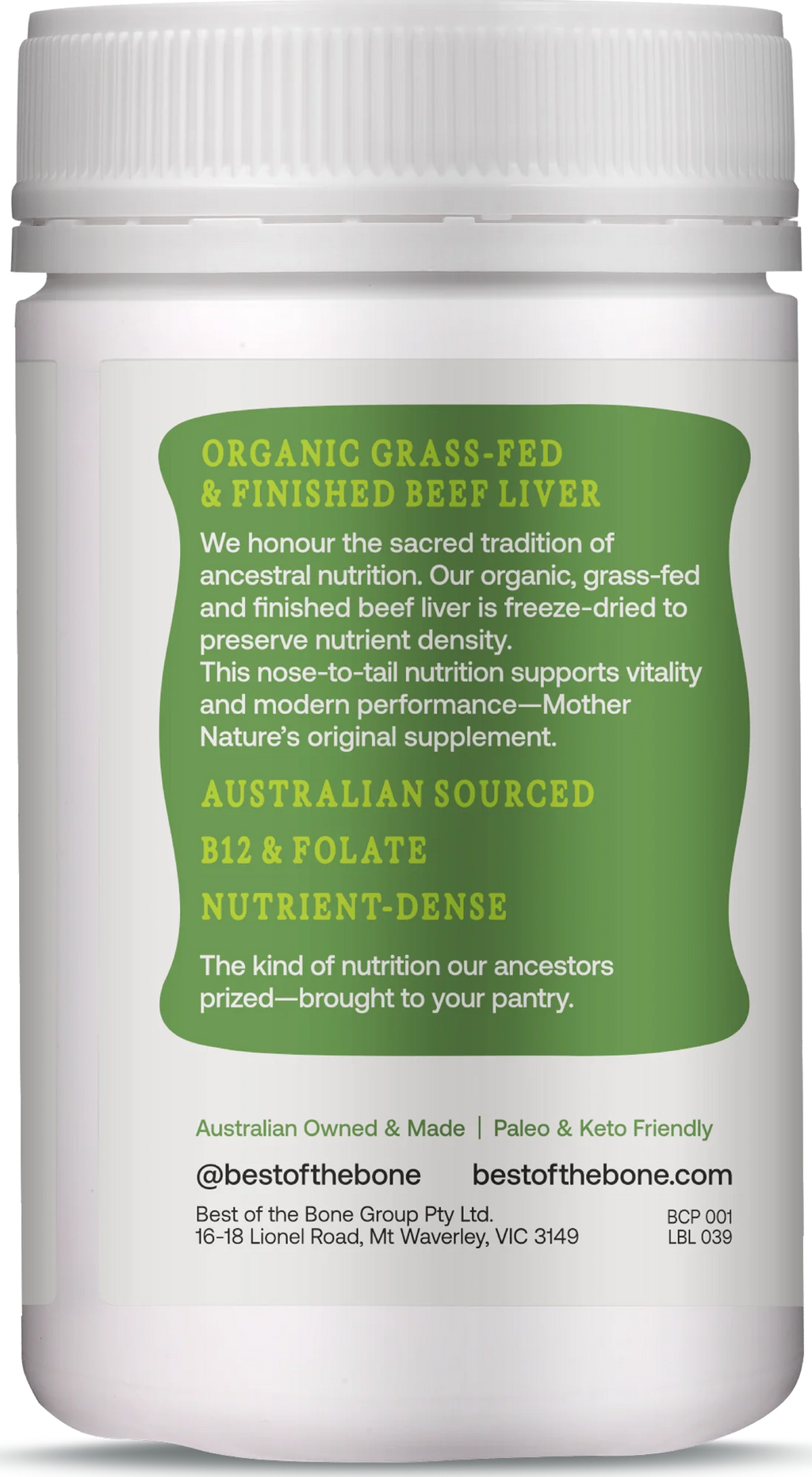 Best of the Bone Organic Beef Liver Capsules 180c