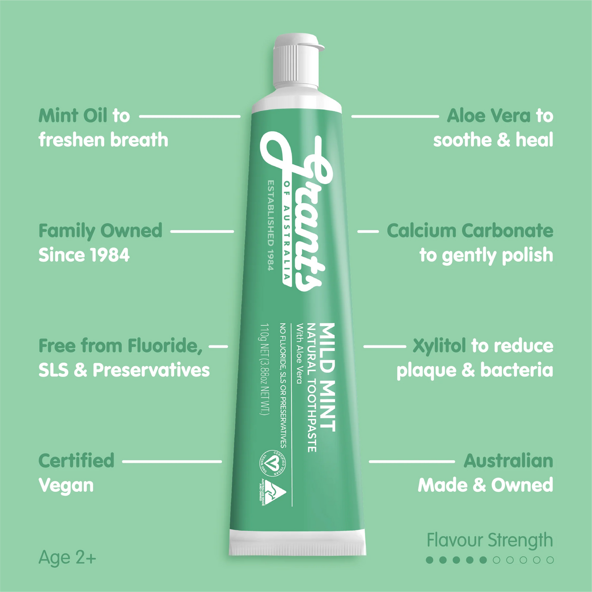 Grants Of Australia Natural Toothpaste Mild Mint with Aloe Vera 110g