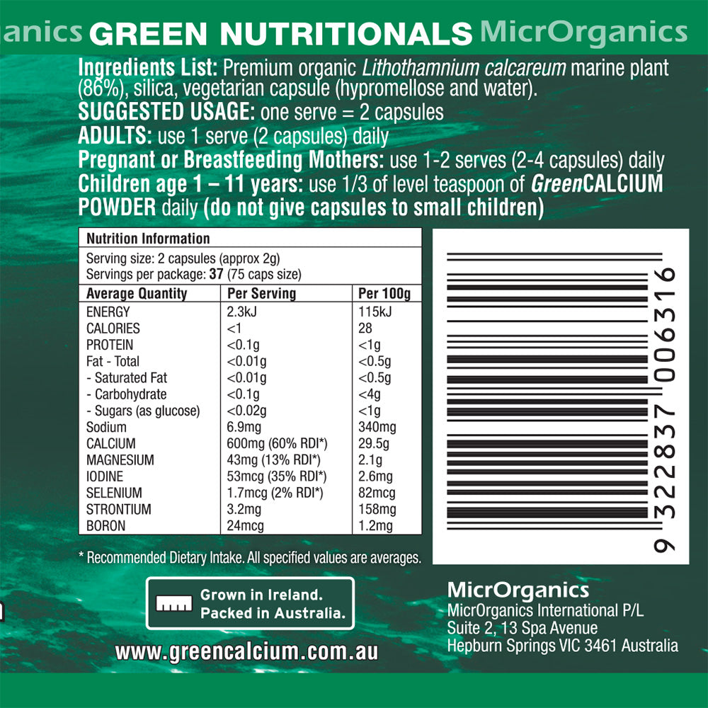 Green Nutritionals Pure Plant-Source Green Calcium 240c