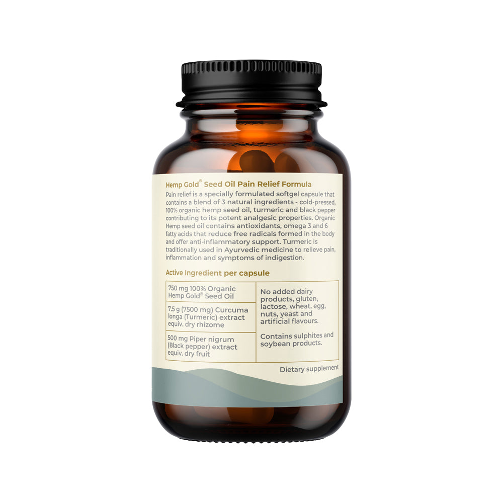 Hemp Foods Australia Pain Relief Hemp Gold Seed Oil (Turmeric Curcumin & Black Pepper) Capsules 60c