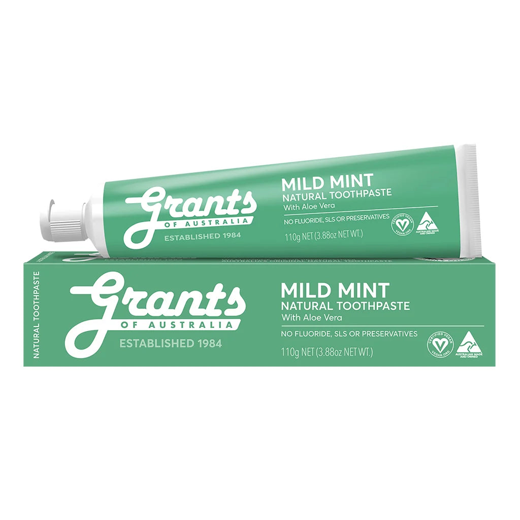 Grants Of Australia Natural Toothpaste Mild Mint with Aloe Vera 110g
